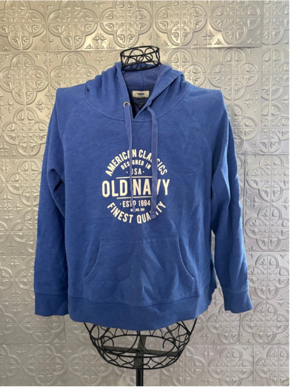 Vintage 2000s old navy hooded fleece hoodie sweater monogramed blue